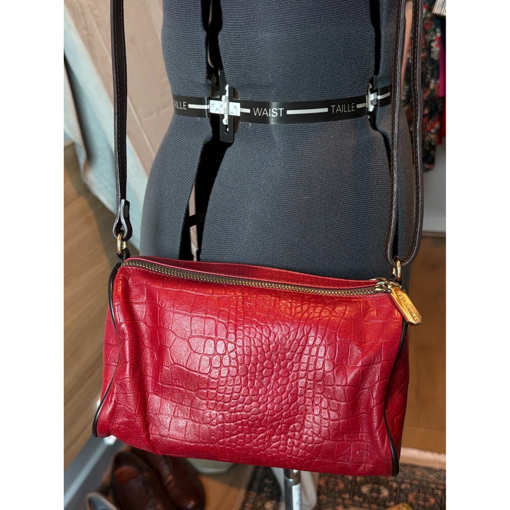 Valentina Croc Embossed Leather Crossbody Bag Red Italian East West Vintage
